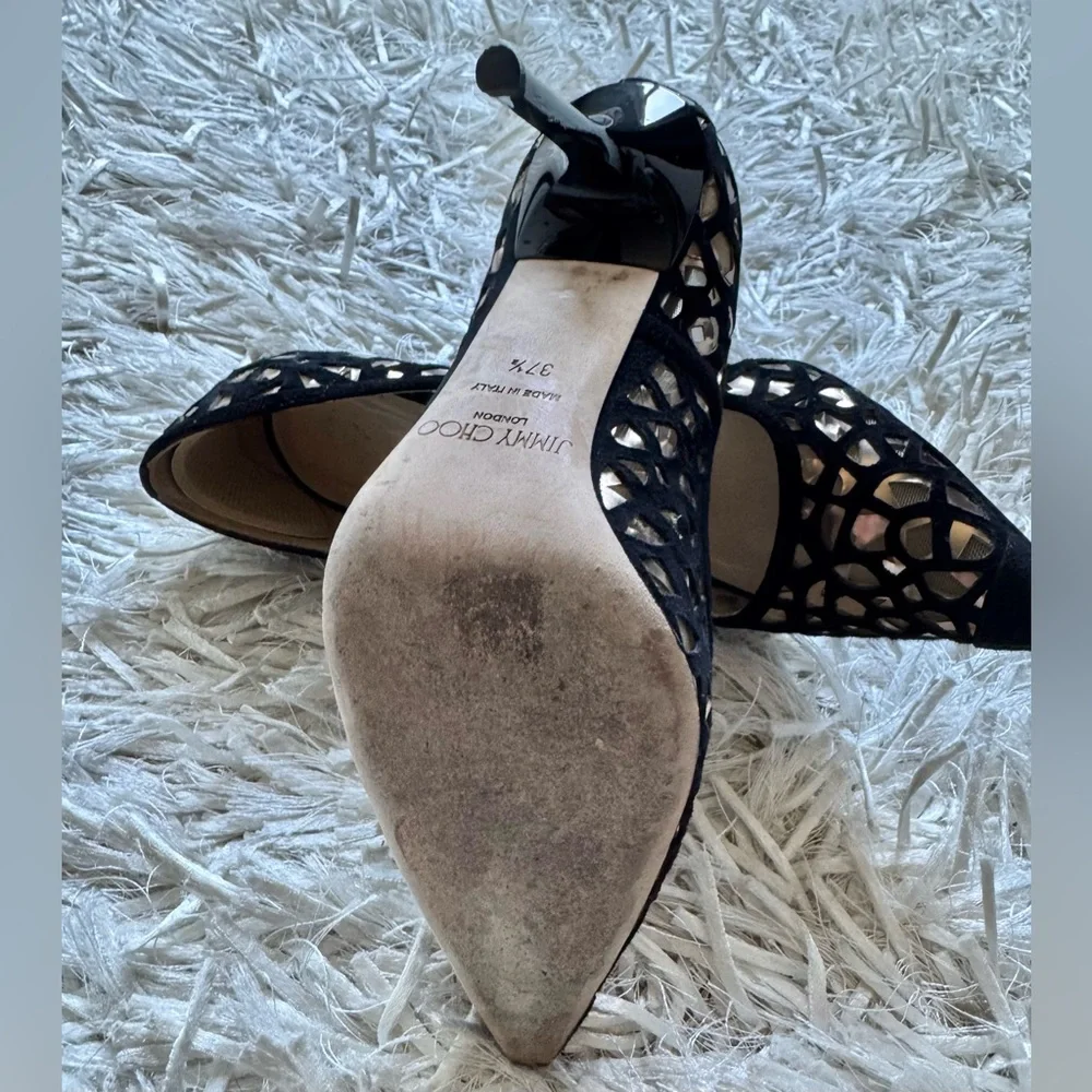 Jimmy Choo black velvet laser cut heels - Picture 10 of 11